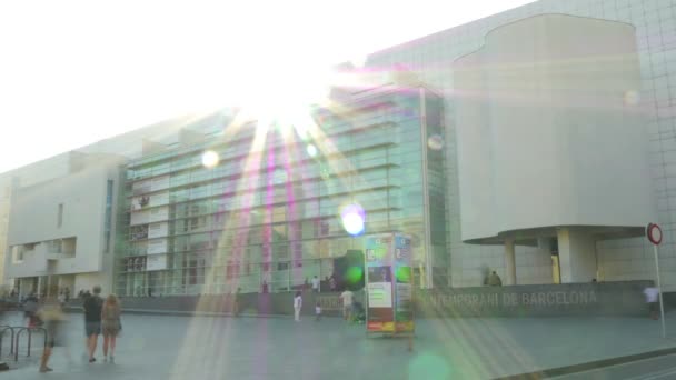 BARCELONA, CATALONIA, SPAIN. MACBA 2015: Skateboarders in front of the Contemporary Art Museum of Barcelona. Barcelona, Spain on July 15, 2015 — Stock Video