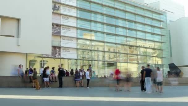 Barcelona, Katalonya, İspanya. MACBA 2015: Skateboarders Barcelona Çağdaş Sanat Müzesi önünde. Barselona, İspanya, 15 Temmuz 2015 tarihinde — Stok video