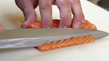 Sushi Chef kesme somon Steak Japon tarzı