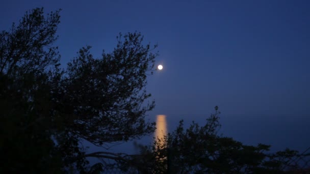 Luna llena sobre el mar al atardecer — Vídeo de stock