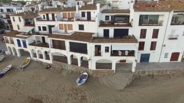 White Fishing Village High Aerial Shoot — Stock Video