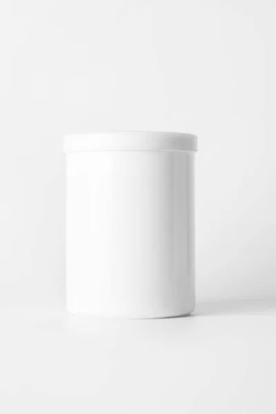 Λευκό Δοχείο Καπάκι Ανοιχτό Φόντο — Φωτογραφία Αρχείου