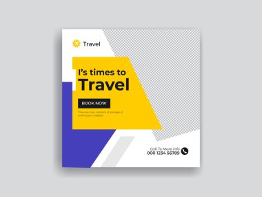 seyahat satışı sosyal medya ileti şablonu. Web afişi, Tatil ve turne reklam pankartı tasarımı,