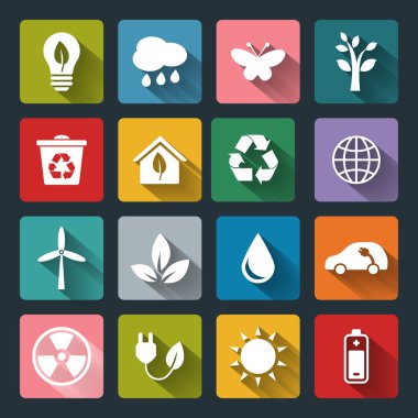 Düz tarzda vektör Eko Simgeler kümesi