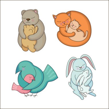 Set of hand drawn Baby and Mommy Animals vector Set of hand drawn Baby and Mommy Animals vector