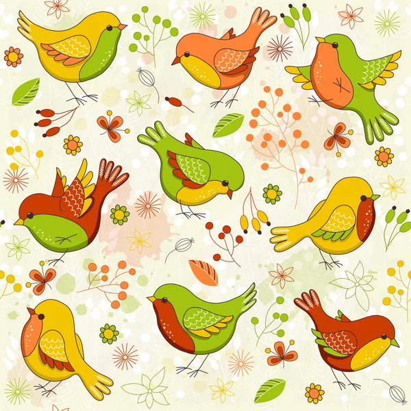 Vector seamless floral pattern with birds