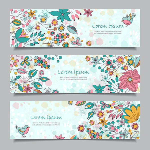Conjunto de três banners horizontais com padrão floral — Vetor de Stock