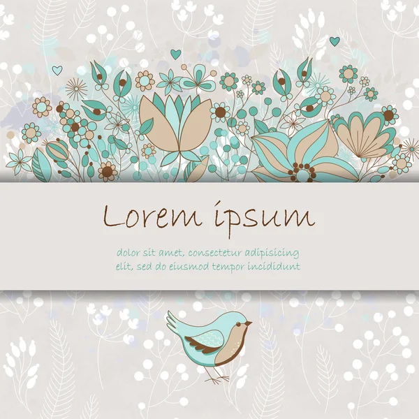 Διάνυσμα πολύχρωμο κάρτα με λουλούδια και πουλιά. — Διανυσματικό Αρχείο