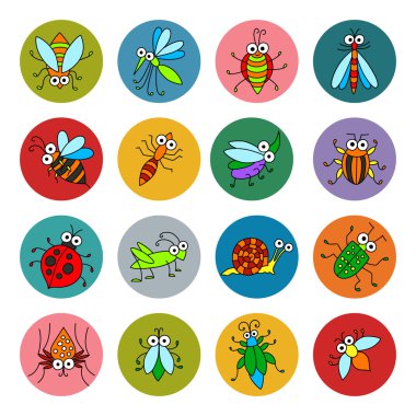 Vektör komik böcekler simgeler kümesi. 