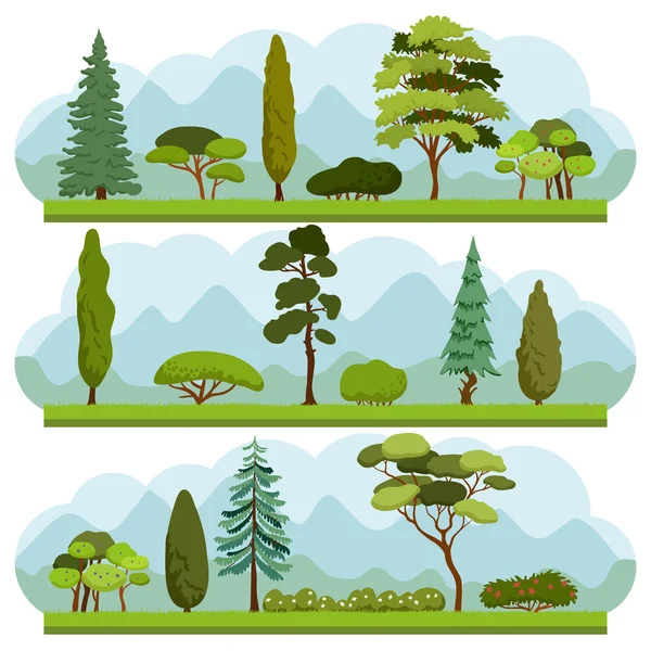 Conjunto de diferentes árvores e arbustos — Vetor de Stock