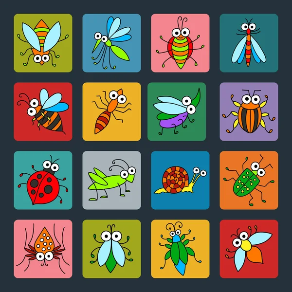 Reihe lustiger Vektorsymbole für Insekten. — Stockvektor