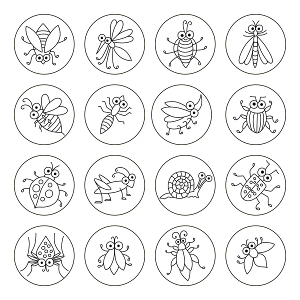 Набор векторных смешных икон насекомых . — стоковый вектор
