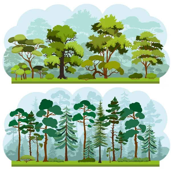 Conjunto de dos tipos de paisajes forestales — Vector de stock