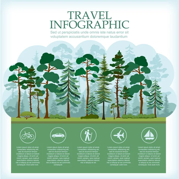 Ταξιδεύουν infographic με δασικό τοπίο — Διανυσματικό Αρχείο