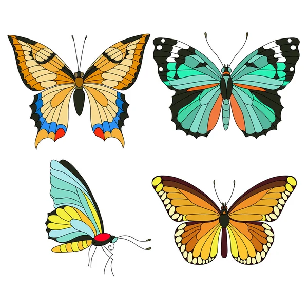 Set of colorful butterflies isolated on white — Stock Vector