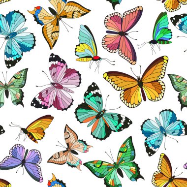 Kelebekler ile kesintisiz renkli vektör desen