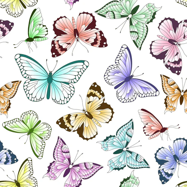 Sömlös vintage mönster med färgglada fjärilar — Stock vektor