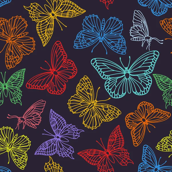 Nahtloses Muster mit Schmetterlingskontur — Stockvektor