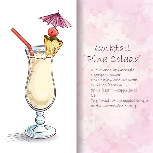 Cocktail Pina Colada Een Zoete Tropische Cocktail Een Heerlijk Verfrissend — Stockvector