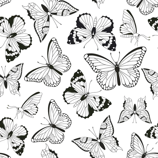 Patrón Sin Costuras Con Contornos Mariposas Ilustración Vectorial Dibujada Mano Ilustraciones De Stock Sin Royalties Gratis