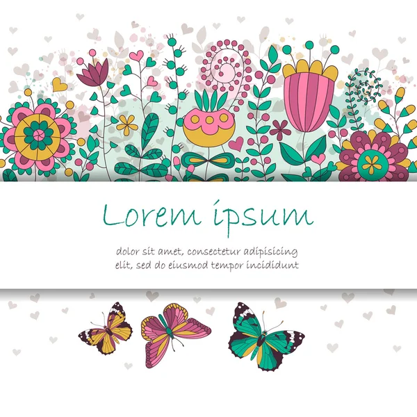 Tarjeta Invitación Vectorial Con Mariposas Flores Lugar Para Que Texto Gráficos Vectoriales