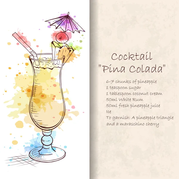 Cocktail Pina Colada Doce Cocktail Tropical Uma Deliciosa Refrescante Bebida — Vetor de Stock