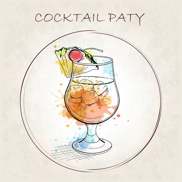Folheto Partido Cocktail Cocktail Maui Island Breeze Com Manchas Aquarelas — Vetor de Stock