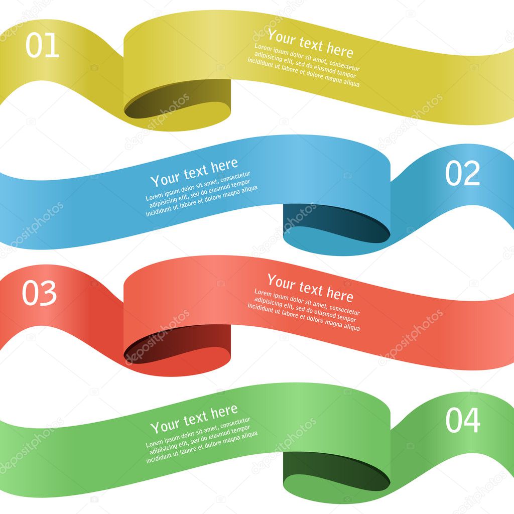 Set of colorful ribbons with numbers on a white background. Banners for web, templates for infographics. Colorful ribbons with place for your text.