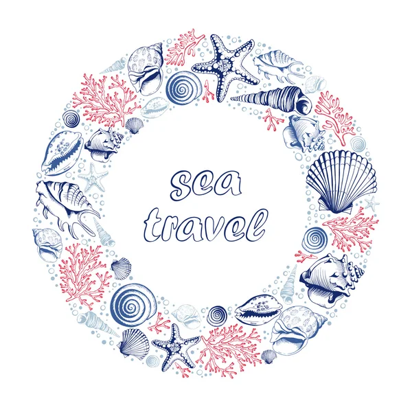 Vector vintage frame with seashells — 스톡 벡터