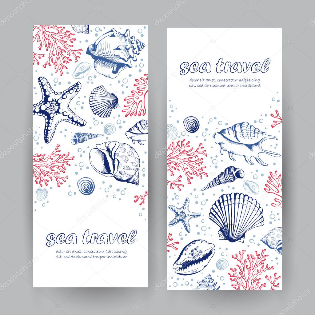 Set of two vertical banners with seashells