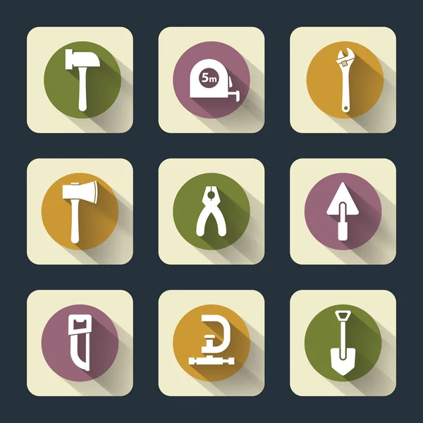 Seis iconos de herramientas de trabajo planas — Vector de stock