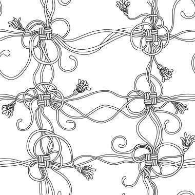 Seamless background with ropes,  knots and tassels clipart