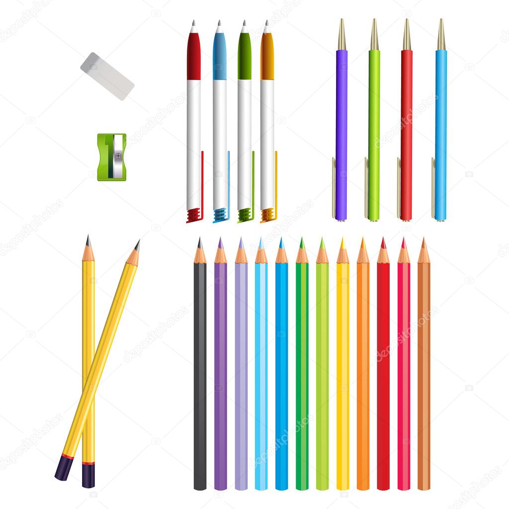 Set of coloured pens and pencils