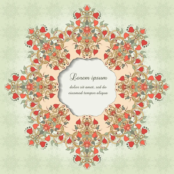 Ronde vector frame met bloemen symmetrische elementen — Stockvector