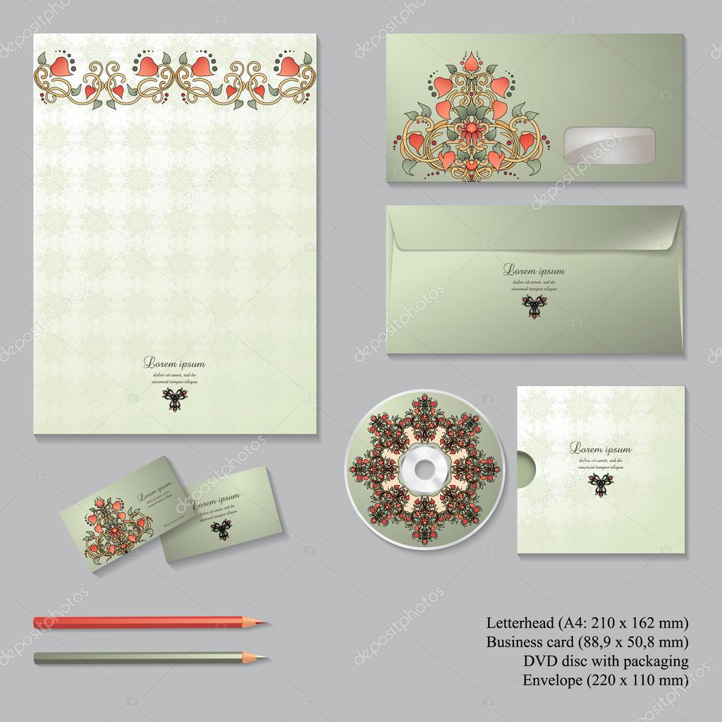 Vector corporate identity templates with  floral symmetrical ele