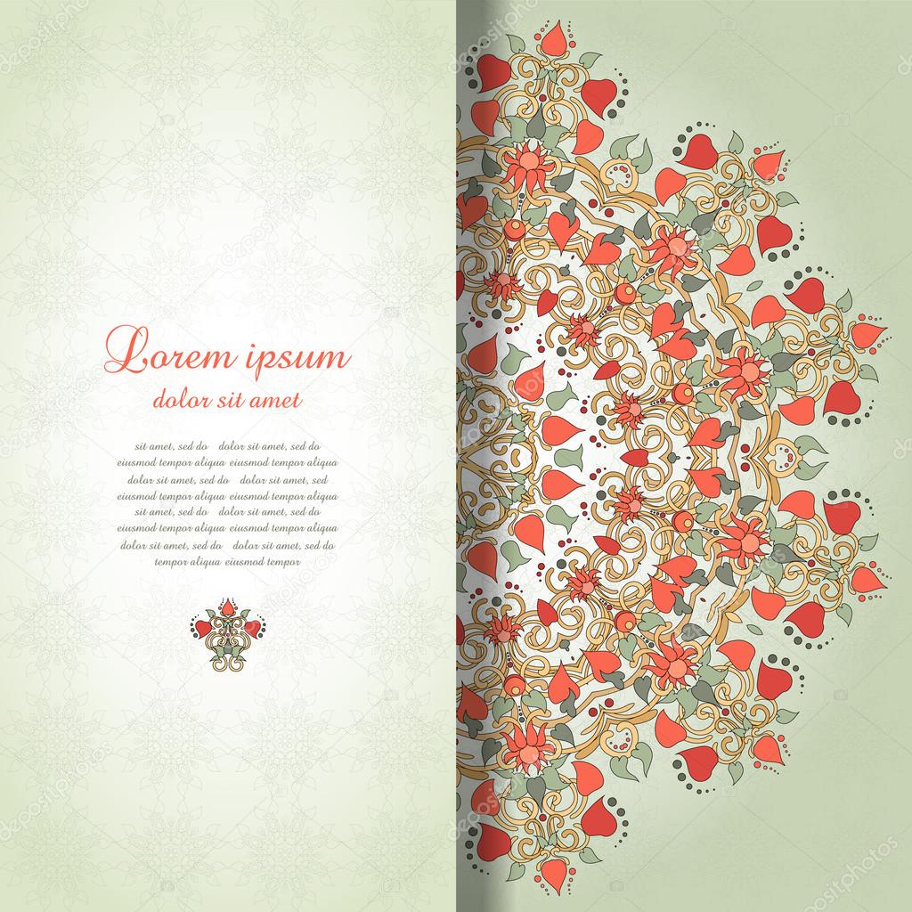 Vector card with round floral pattern.