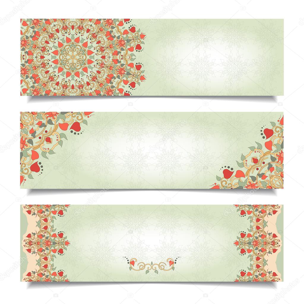 Set of horizontal banners with floral delicate ornament