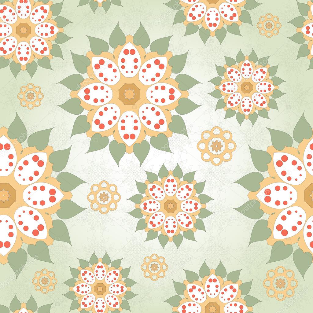 Seamless background with floral round elements