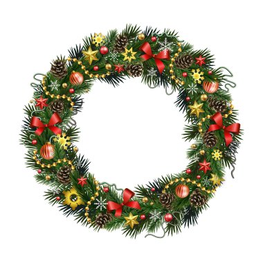 Gerçekçi Noel çelenk izole?? Beyaz arka plan