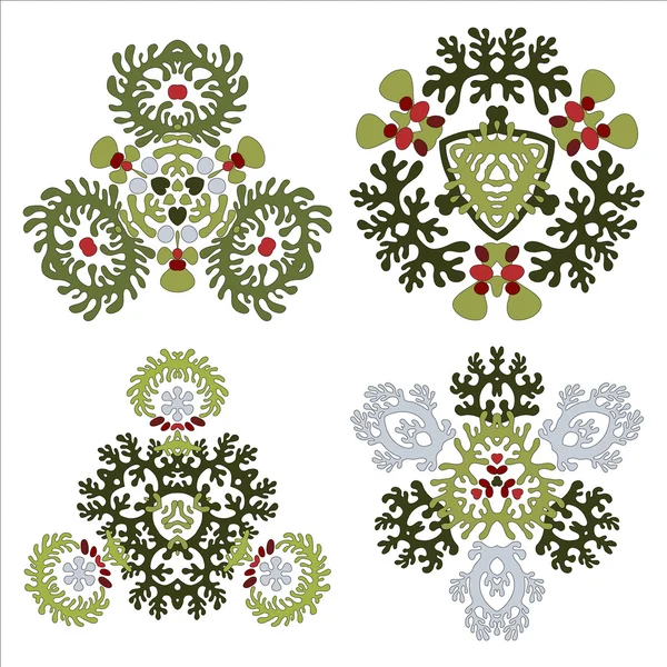 Conjunto vectorial de cuatro elementos florales aislados en blanco — Archivo Imágenes Vectoriales