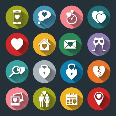 Sevgililer günü ve sevgi düz Icons set