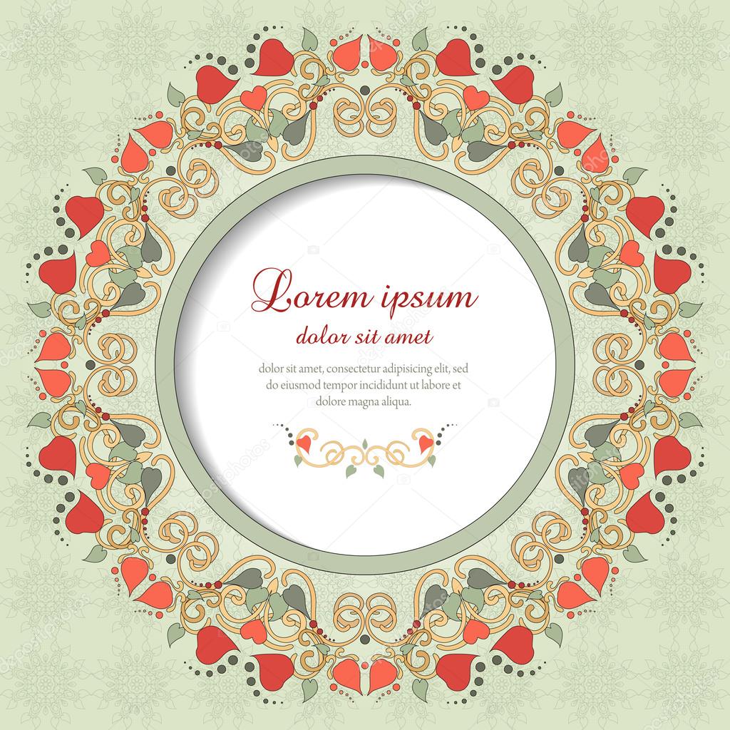 Round vector frame with floral ornament
