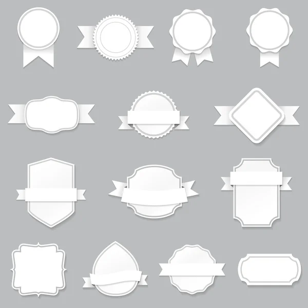 Conjunto de catorce etiquetas en blanco, aisladas sobre fondo gris — Vector de stock