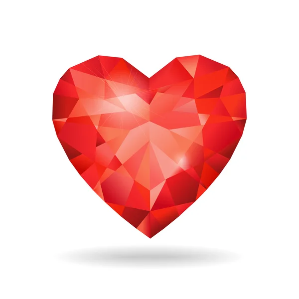 Forma de corazón de rubí rojo aislado sobre fondo blanco — Vector de stock