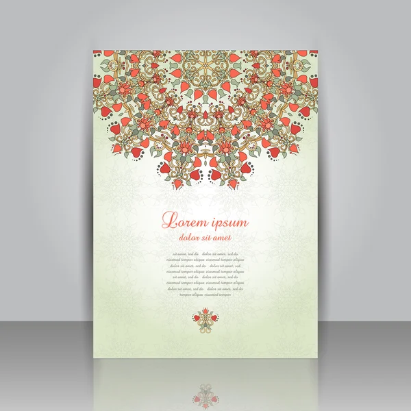 Brochura Folheto com padrão floral redondo . — Vetor de Stock