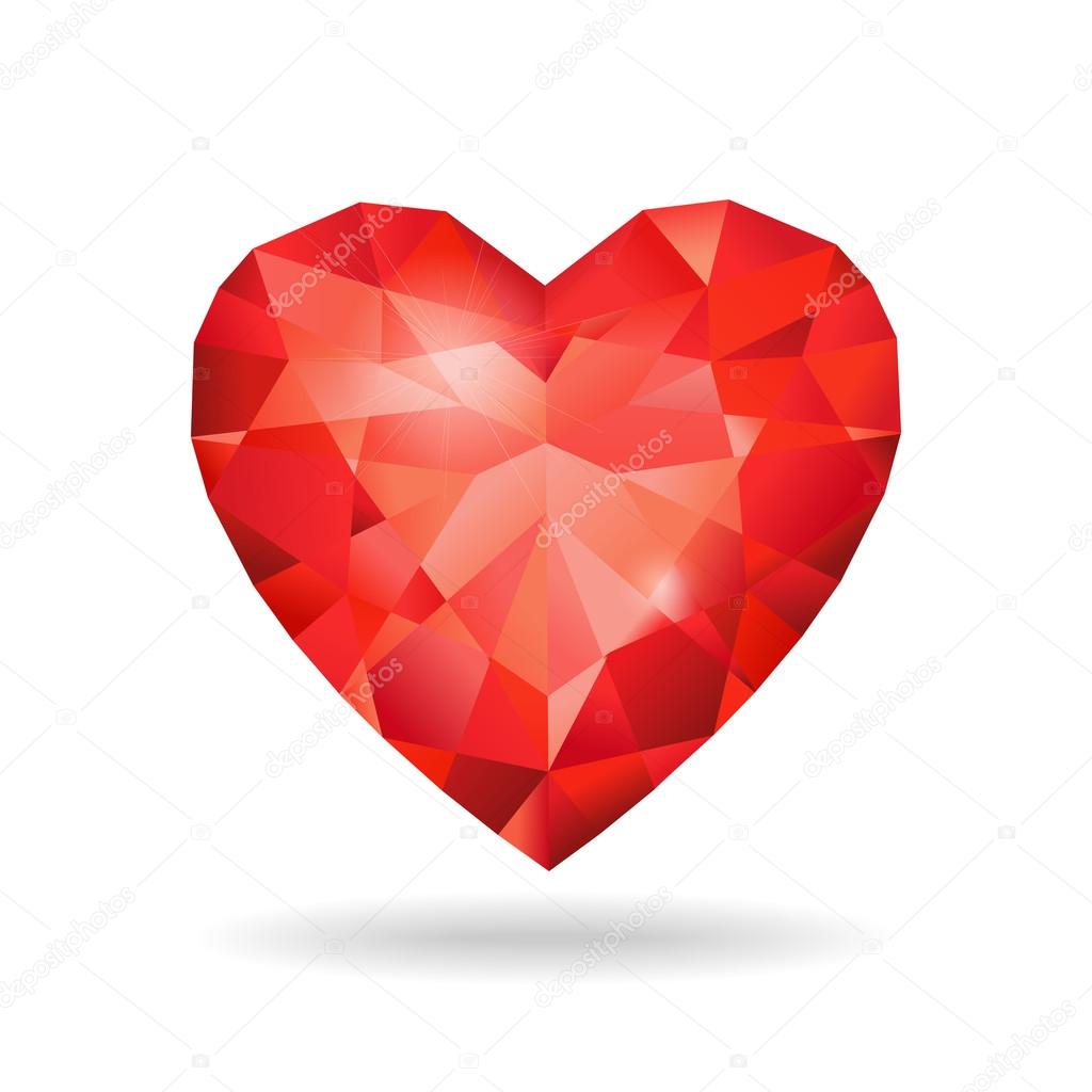 Red ruby heart shape isolated on white background