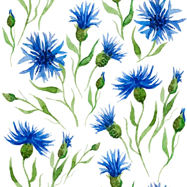 Seamless vector pattern with watercolor cornflowers — Stock Vector
