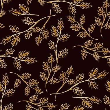 Karanlık bac üzerinde suluboya altın otlar ile sorunsuz vektör desen