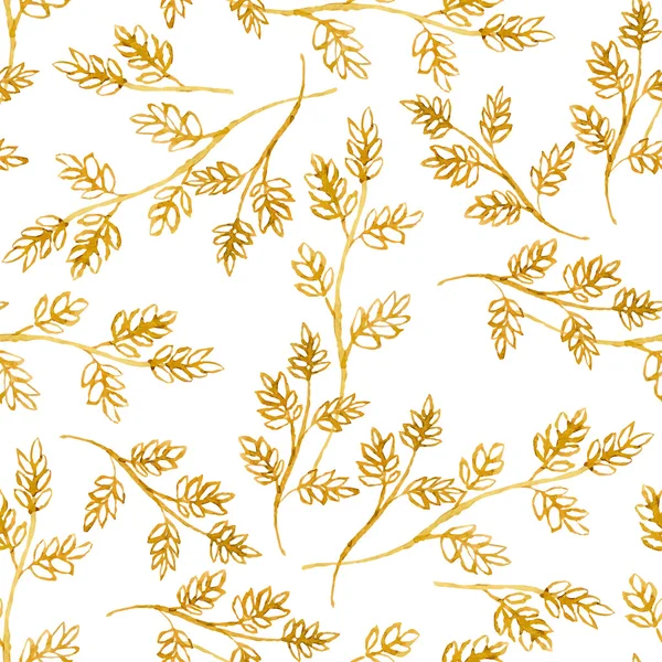 Seamless vector pattern with watercolor golden herbs on white ba — Stock Vector