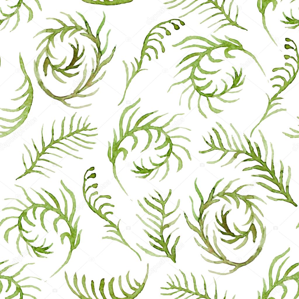 Seamless vector pattern with watercolor ferns